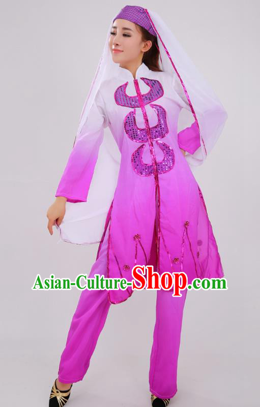 Chinese Traditional Hui Nationality Bride Clothing Ningxia Ethnic Wedding Purple Dress Outfits