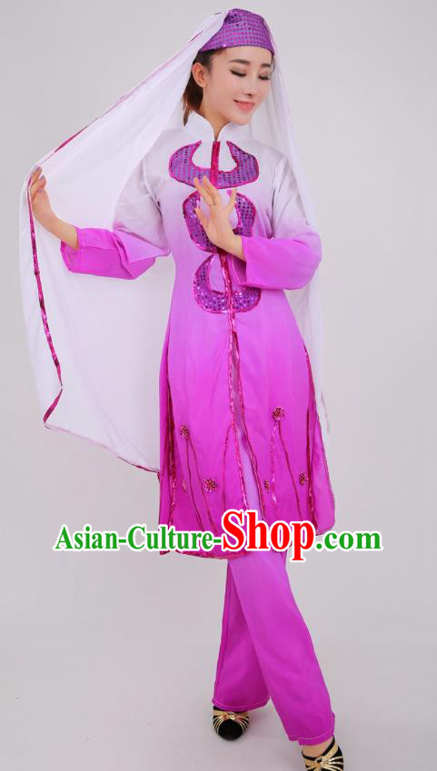 Chinese Traditional Hui Nationality Bride Clothing Ningxia Ethnic Wedding Purple Dress Outfits