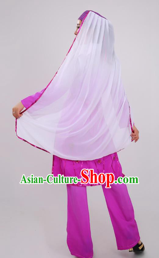 Chinese Traditional Hui Nationality Bride Clothing Ningxia Ethnic Wedding Purple Dress Outfits