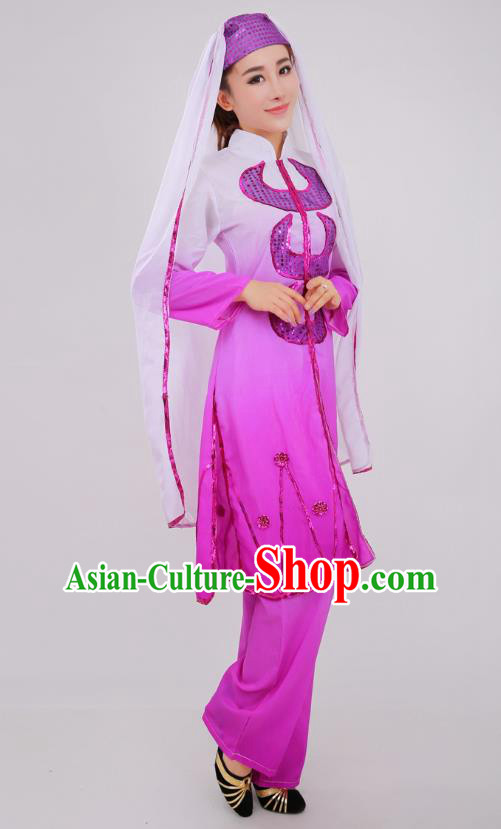 Chinese Traditional Hui Nationality Bride Clothing Ningxia Ethnic Wedding Purple Dress Outfits