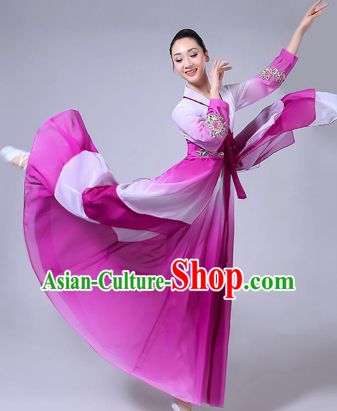 Chinese Ethnic Folk Dance Purple Dress Outfits Traditional Korean Nationality Dance Clothing