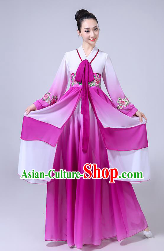 Chinese Ethnic Folk Dance Purple Dress Outfits Traditional Korean Nationality Dance Clothing