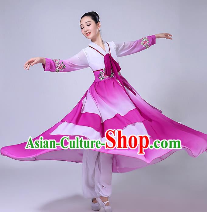 Chinese Ethnic Folk Dance Purple Dress Outfits Traditional Korean Nationality Dance Clothing