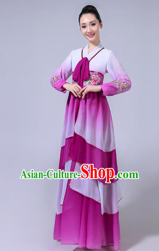 Chinese Ethnic Folk Dance Purple Dress Outfits Traditional Korean Nationality Dance Clothing