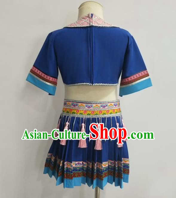 Chinese Miao Ethnic Folk Dance Clothing Traditional Hmong Nationality Children Blue Outfits