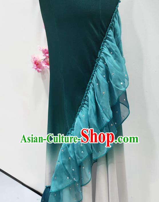 Chinese Traditional Dai Nationality Performance Deep Green Dress Yunnan Ethnic Peacock Dance Clothing