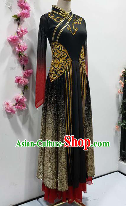 Chinese Traditional Mongolian Nationality Performance Black Dress Mongol Ethnic Folk Dance Clothing