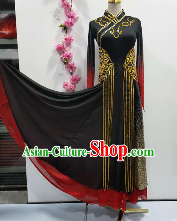 Chinese Traditional Mongolian Nationality Performance Black Dress Mongol Ethnic Folk Dance Clothing