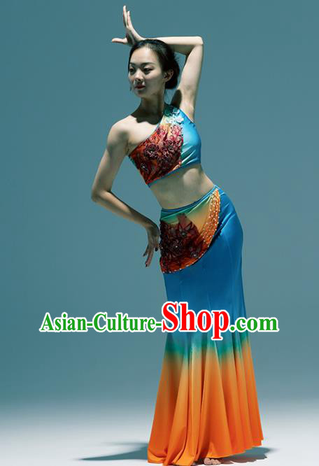 Chinese Traditional Dai Nationality Peacock Dance Dress Yunnan Ethnic Performance Clothing