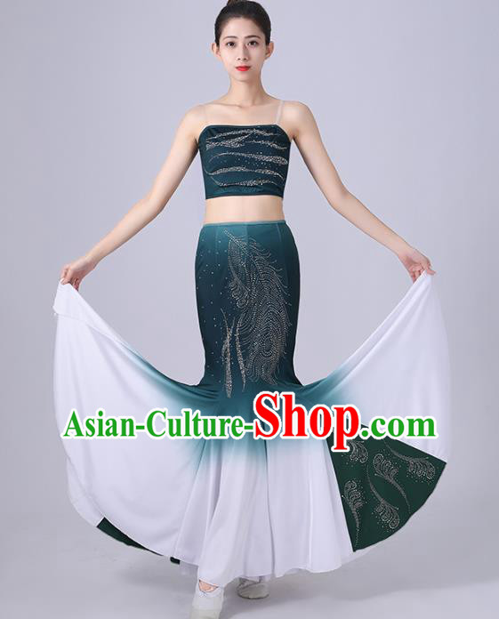 Chinese Yunnan Ethnic Folk Dance Clothing Traditional Dai Nationality Peacock Dance Green Dress Outfits