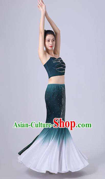 Chinese Yunnan Ethnic Folk Dance Clothing Traditional Dai Nationality Peacock Dance Green Dress Outfits