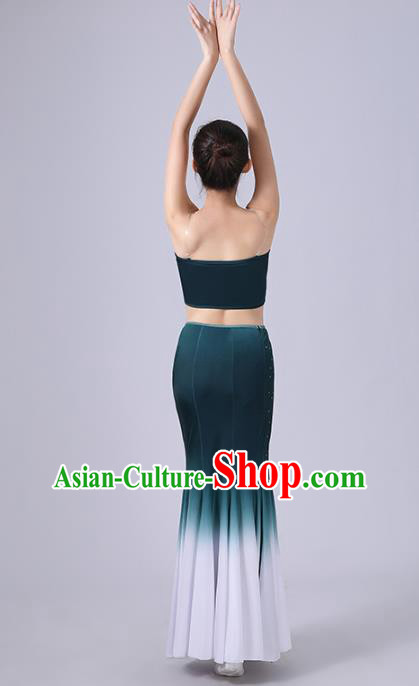 Chinese Yunnan Ethnic Folk Dance Clothing Traditional Dai Nationality Peacock Dance Green Dress Outfits
