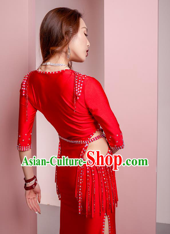 Asian Oriental Dance Raks Sharki Red Robe Outfits Professional Indian Belly Dance Training Clothing