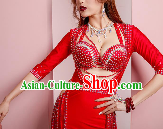 Asian Oriental Dance Raks Sharki Red Robe Outfits Professional Indian Belly Dance Training Clothing