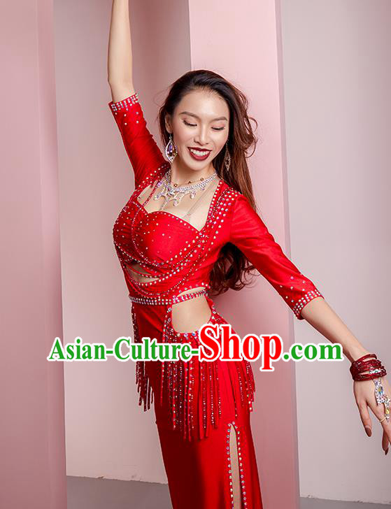 Asian Oriental Dance Raks Sharki Red Robe Outfits Professional Indian Belly Dance Training Clothing