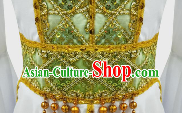 Chinese Traditional Uygur Nationality Performance White Dress Xinjiang Ethnic Girl Dance Clothing