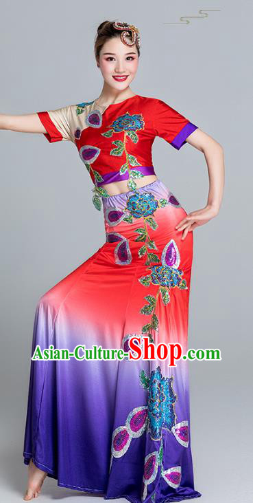 Chinese Traditional Dai Nationality Peacock Dance Dress Outfits Yunnan Ethnic Stage Performance Clothing