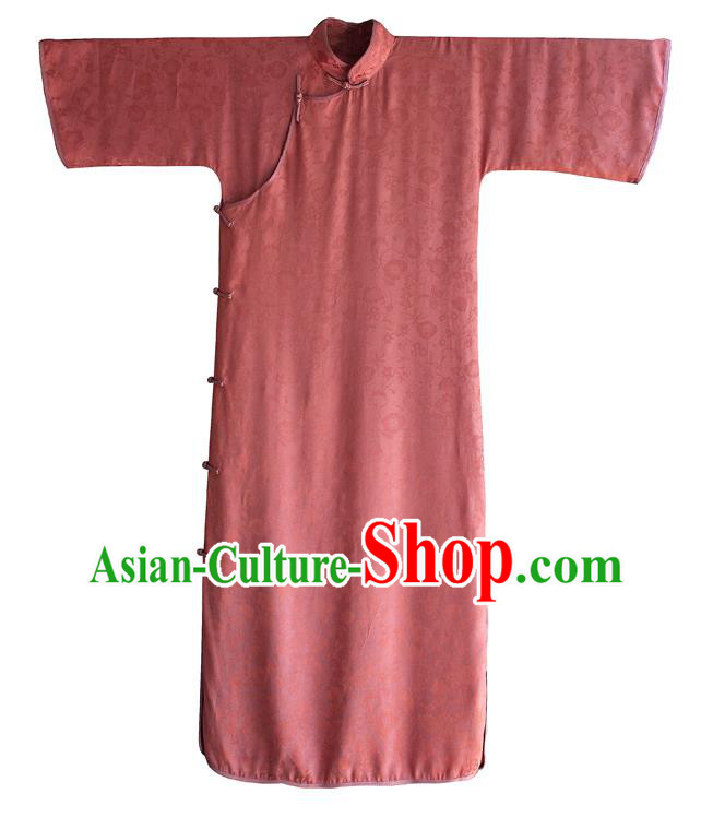 China Red Silk Qipao Dress National Women Clothing Classical Wide Sleeve Cheongsam