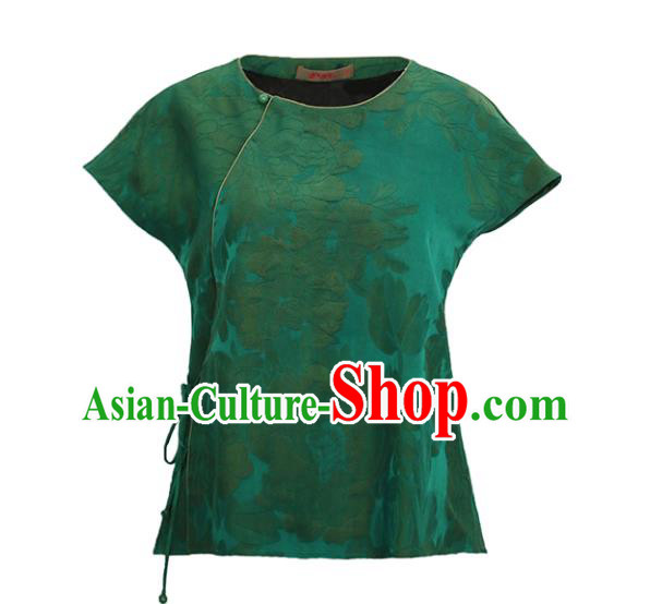 China Tang Suit Shirt National Women Clothing Classical Jacquard Green Silk Blouse