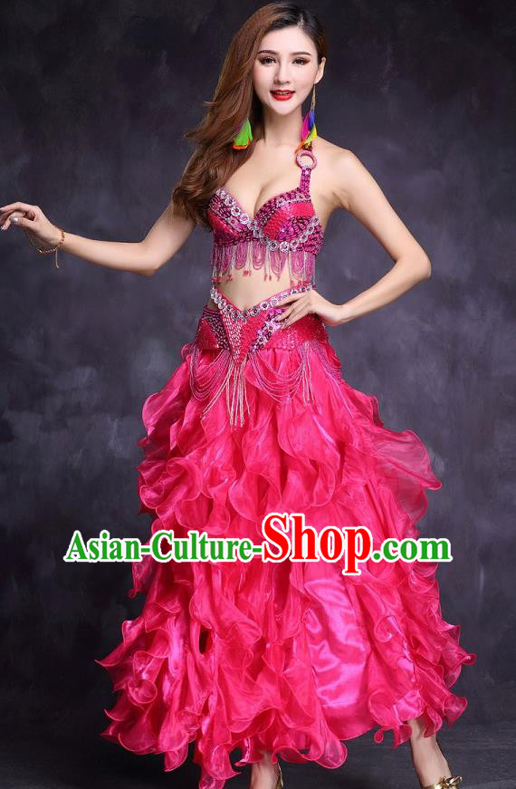 Indian Traditional Belly Dance Stage Performance Sexy Rosy Uniforms Asian India Raks Sharki Clothing