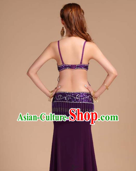 Indian Belly Dance Sequins Tassel Bra and Purple Skirt Uniforms Asian India Oriental Dance Competition Clothing