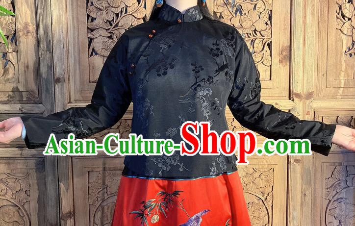 China Classical Slant Opening Blouse National Women Clothing Tang Suit Black Silk Shirt