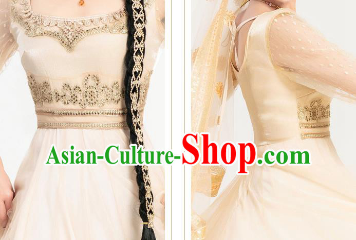 Indian Bollywood Performance Golden Anarkali Dress Asian India Court Princess Embroidered Costumes