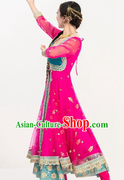 Asian India Folk Dance Embroidered Costumes Indian Bollywood Performance Anarkali Rosy Drese