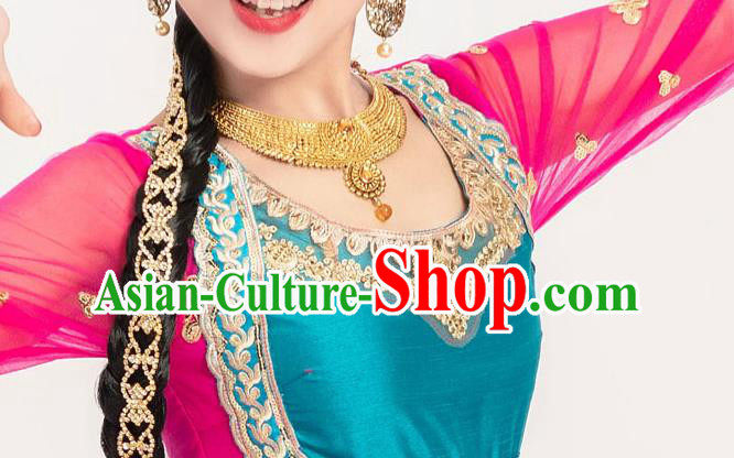 Asian India Folk Dance Embroidered Costumes Indian Bollywood Performance Anarkali Rosy Drese
