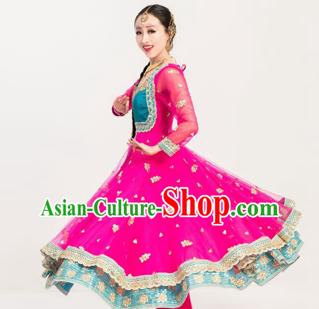 Asian India Folk Dance Embroidered Costumes Indian Bollywood Performance Anarkali Rosy Drese