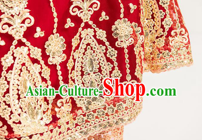 Indian Bollywood Performance Wine Red Anarkali Dress Asian India Folk Dance Embroidered Costumes
