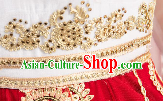 Indian Bollywood Performance Wine Red Anarkali Dress Asian India Folk Dance Embroidered Costumes