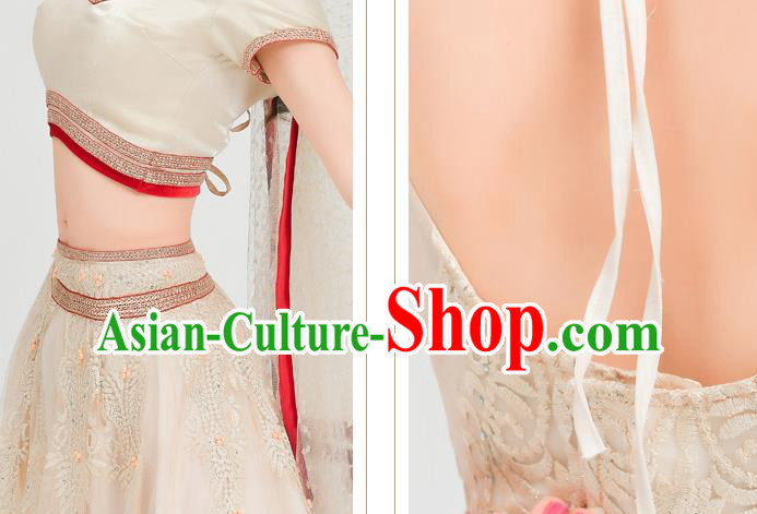 Asian India Folk Dance Lehenga Costumes Indian Bollywood Performance Golden Dress