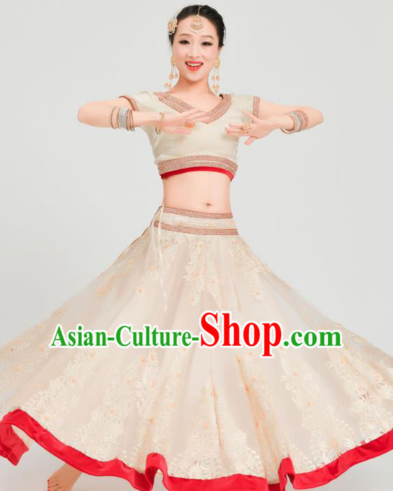 Asian India Folk Dance Lehenga Costumes Indian Bollywood Performance Golden Dress