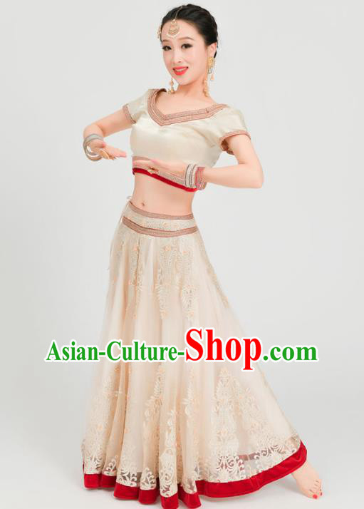 Asian India Folk Dance Lehenga Costumes Indian Bollywood Performance Golden Dress
