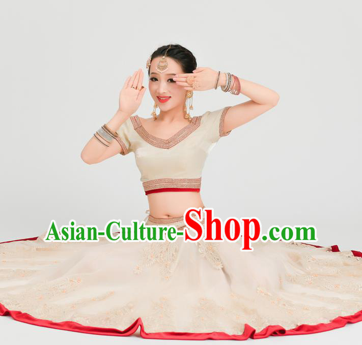 Asian India Folk Dance Lehenga Costumes Indian Bollywood Performance Golden Dress