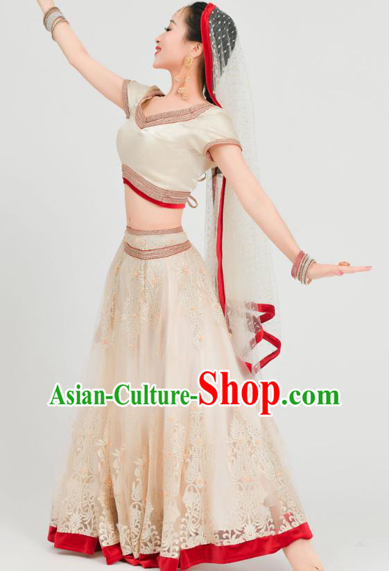 Asian India Folk Dance Lehenga Costumes Indian Bollywood Performance Golden Dress