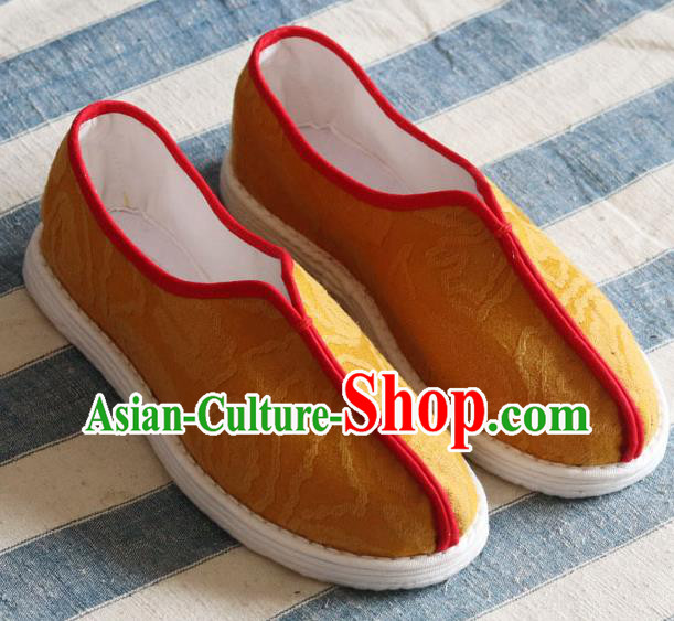 China National Folk Dance Shoes Handmade Jacquard Yellow Cloth Shoes