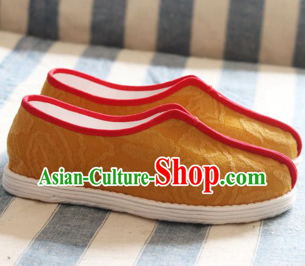 China National Folk Dance Shoes Handmade Jacquard Yellow Cloth Shoes