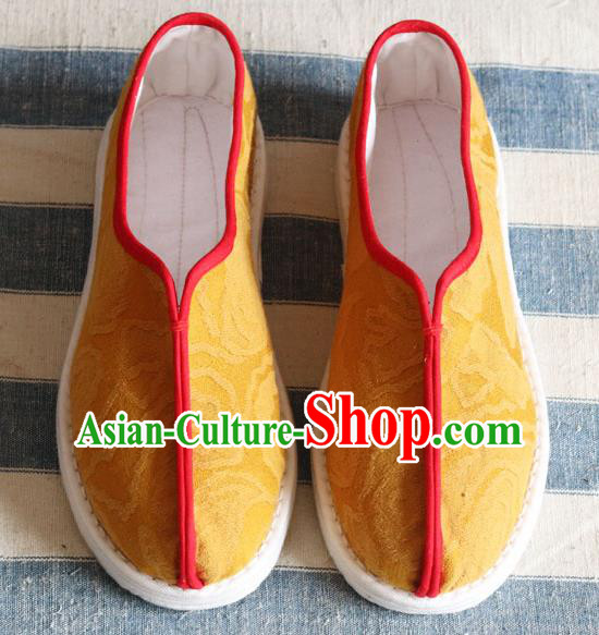 China National Folk Dance Shoes Handmade Jacquard Yellow Cloth Shoes