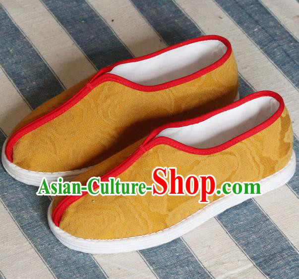 China National Folk Dance Shoes Handmade Jacquard Yellow Cloth Shoes