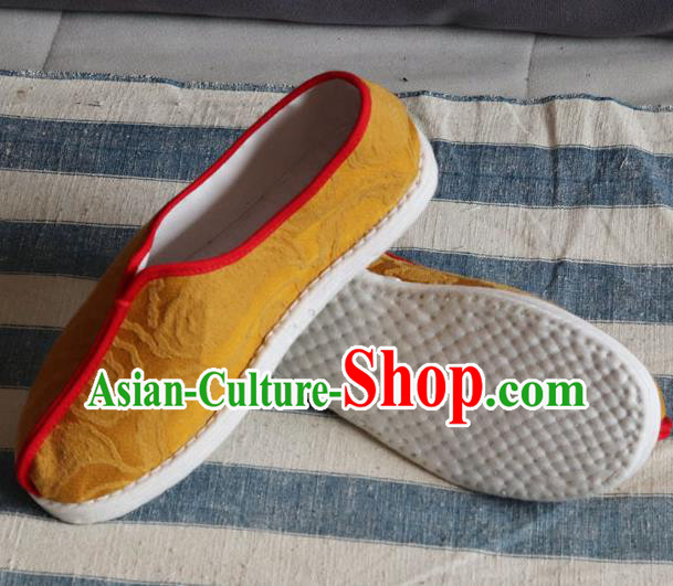 China National Folk Dance Shoes Handmade Jacquard Yellow Cloth Shoes