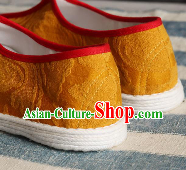 China National Folk Dance Shoes Handmade Jacquard Yellow Cloth Shoes