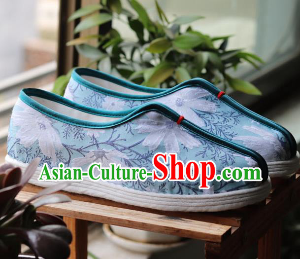 China Handmade Multi Layered Cloth Shoes National Country Woman Green Shoes