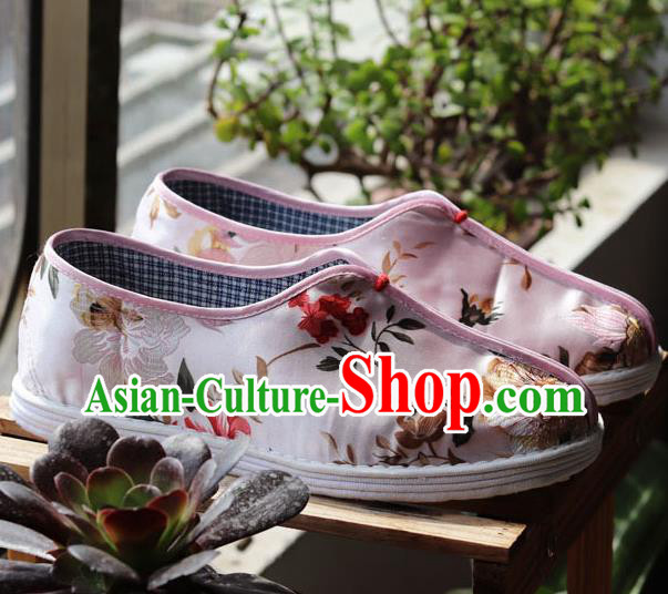 China National Woman Cloth Shoes Handmade Multi Layered Pink Brocade Shoes