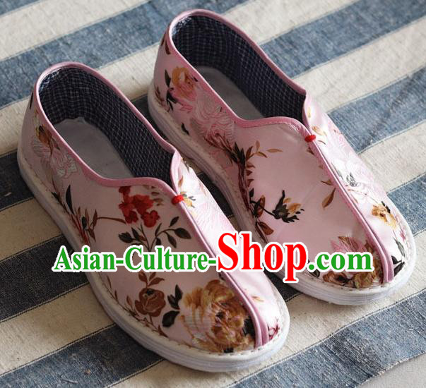 China National Woman Cloth Shoes Handmade Multi Layered Pink Brocade Shoes