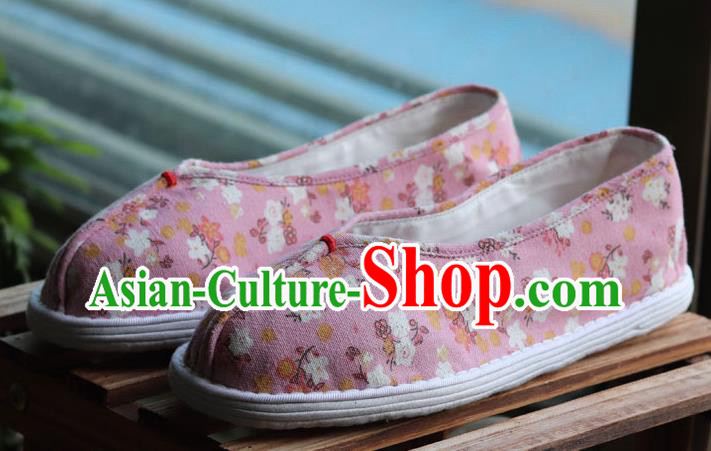 China National Woman Printing Pink Flax Shoes Handmade Multi Layered Cloth Shoes