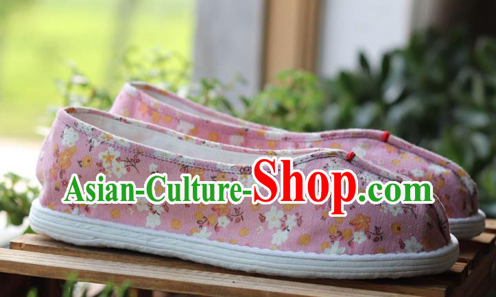 China National Woman Printing Pink Flax Shoes Handmade Multi Layered Cloth Shoes