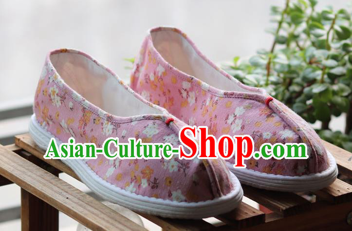 China National Woman Printing Pink Flax Shoes Handmade Multi Layered Cloth Shoes