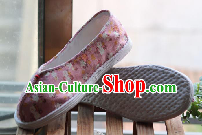 China National Woman Printing Pink Flax Shoes Handmade Multi Layered Cloth Shoes